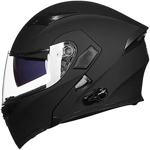 ILM Bluetooth Motorcycle Helmet Modular Flip up Full Face Dual Visor Mp3 Intercom FM Radio DOT Model 902BTMatte Black XL