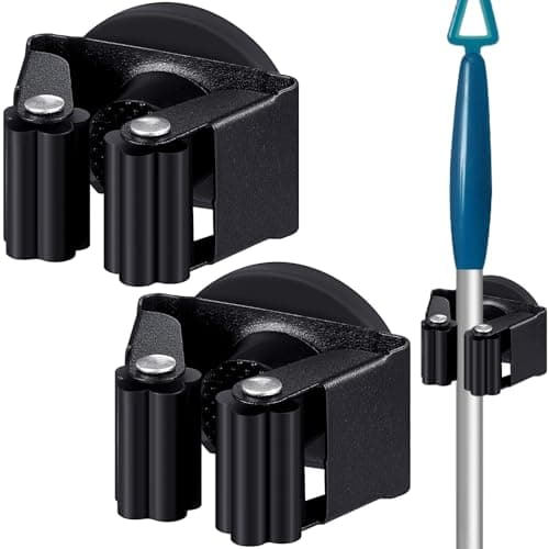 Vercraft 2 Pcs Magnetic Mop Broom Holder Movable Magnetic Broom Holder Rack, Anti Slip Wall Mounted Utility for Cleaning Tools, Garage, Kitchen, Laundry, Garden (Black)