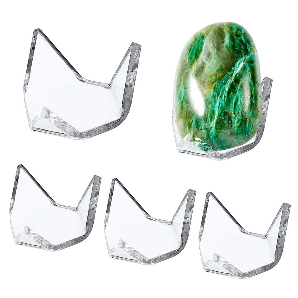 Hipiwe 5 Packs Acrylic Triangle Display Holder Display Easel Stands for Geodes Rock Mineral Agate Fossil Coral Clear Plastic Display Stands for Small Collectibles Small