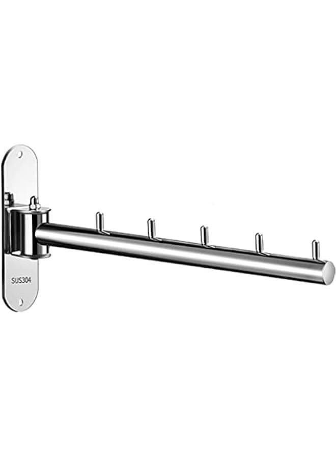 Clothes Hanger Rack Swing Arm, Folding Clothes Hanger Wall Mounted Space Saving Drying Rack, Stainless Steel 304 Laundry Room Valet Hook Holder, Foldable Hanging Hook Rod (Silver)