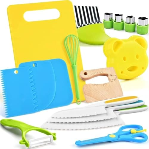 17PCS Kids Cooking Sets Real Cooking Montessori Kitchen Tools for Toddlers Kids Safe Knives for 2345678 Year Old