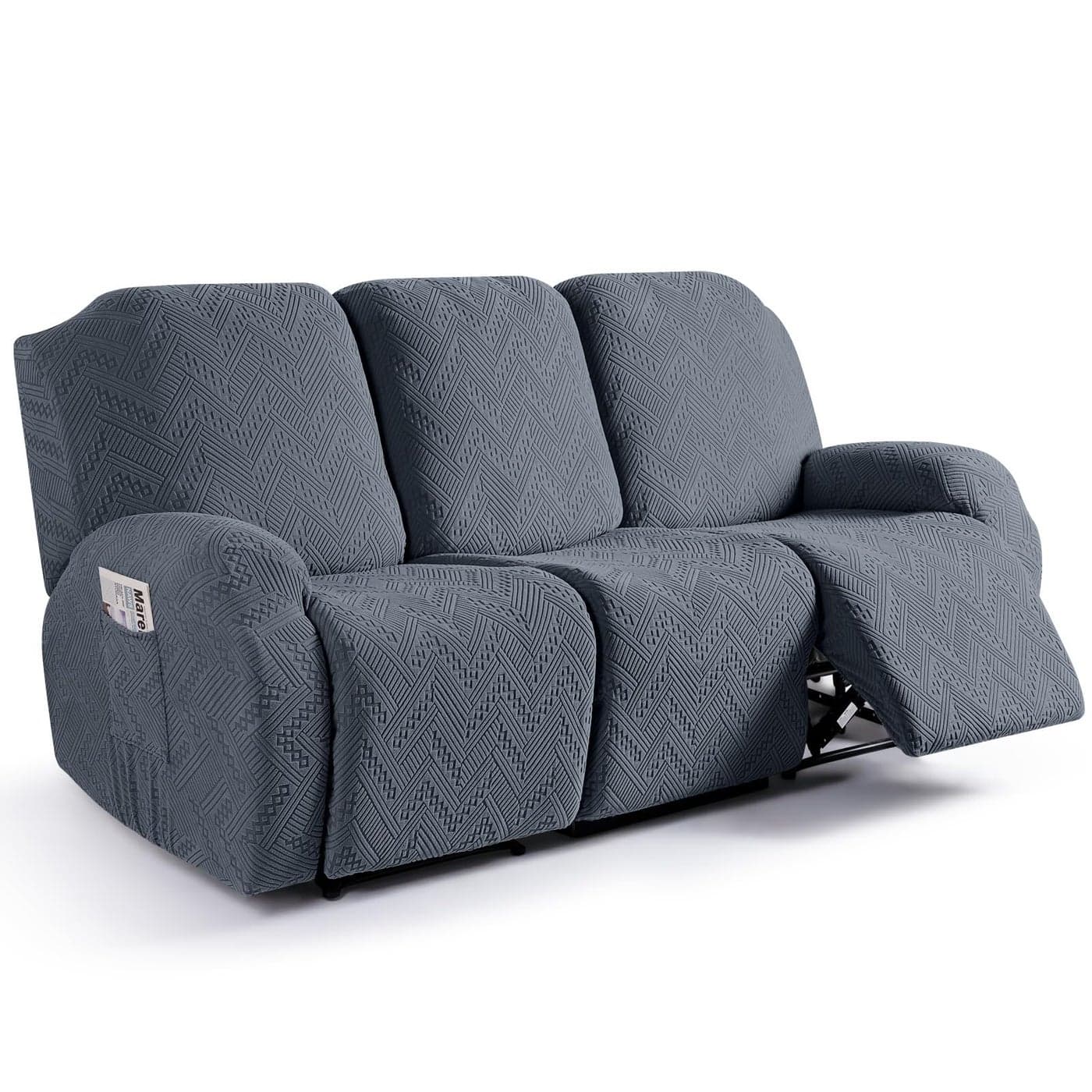Ruaozz Recliner Sofa Covers Recliner Chair Covers Couch Covers for Reclining Couches with Pockets Washable Furniture Protector with Elastic Bottom 3 Seater Grey