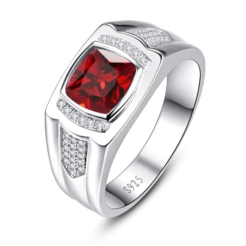 Yaresul Red Ruby Ring for Men 925 Sterling Silver Mens July Birthstone Ring Pave CZ W/AAA Princess Cut Wedding Band Gift for Dad Size 11