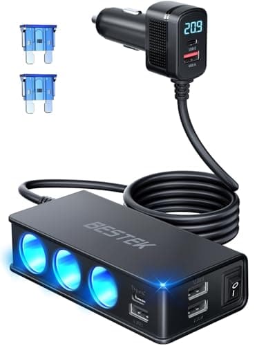 BESTEK 9 in 1 Cigarette Lighter Splitter 148W 3Socket Car Cigarette Lighter PD30W and 4 USBA QC30 18W with LED Display 12V24V Cigarette Lighter Adapter for Dash Cam GPS iPadLaptopPhone