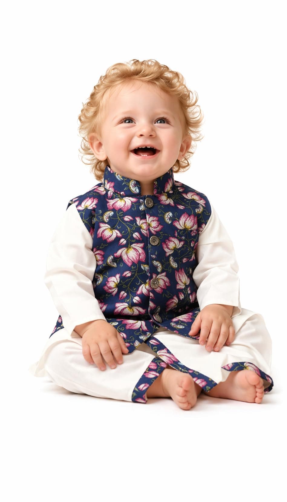 A.T.U.N. (ALL THINGS UBER NICE) Baby Boys Pure Cotton Ethnic Kurta Pyjama Set with Printed Nehru Jacket | Traditional Indian Festive Clothing Set for Infants | Elegant Wedding Celebration Outfit