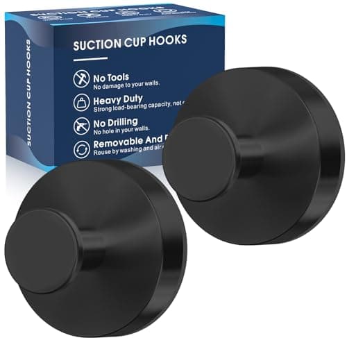 MOTAIPEAK Suction Cup Hooks for Shower,Removable Shower Towel Suction Hooks for Bathroom Wall,Kitchen,Glass,Mirror,Tile to Hang Robes,Loofah-Black(2-Pack)
