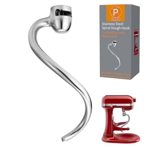 Stainless Steel Spiral Dough Hook Compatible with KitchenAid 6 Quart Bowl-Lift Stand Mixers,Heavy Duty Mixer Attachment, Dishwasher Safe,Efficient Kneading for Bread, Pizza, Pasta