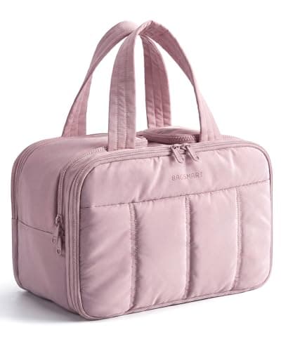 BAGSMART Travel Toiletry Bag Puffy Large Toiletry Bag for Women Lightweight Cosmetic Makeup Bag Organizer with Handle for Traveling Accessories Essentials Toiletries Purple