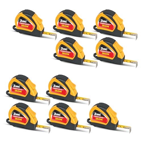 FREEMANS IKON 3m:16mm Steel Inchi Measuring Tape -3m (Yellow & Black) With Unbreakable ABS case || Soft Grip Bi-material Case || Auto-lock and Belt Clip (Set of 10)