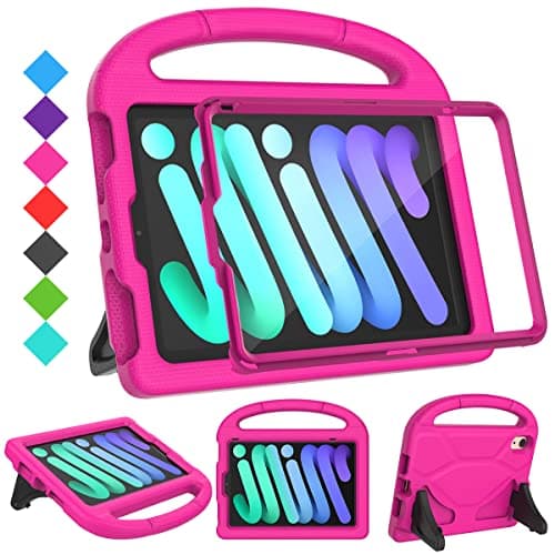 SUPLIK Kids Case for iPad mini 7 (A17 Pro) 2024 & iPad mini 6 (A15) 2021, 8.3-inch iPad mini 6th/7th Generation Case with Screen Protector, Durable Shockproof Kids Cover with Handle Stand, Pink