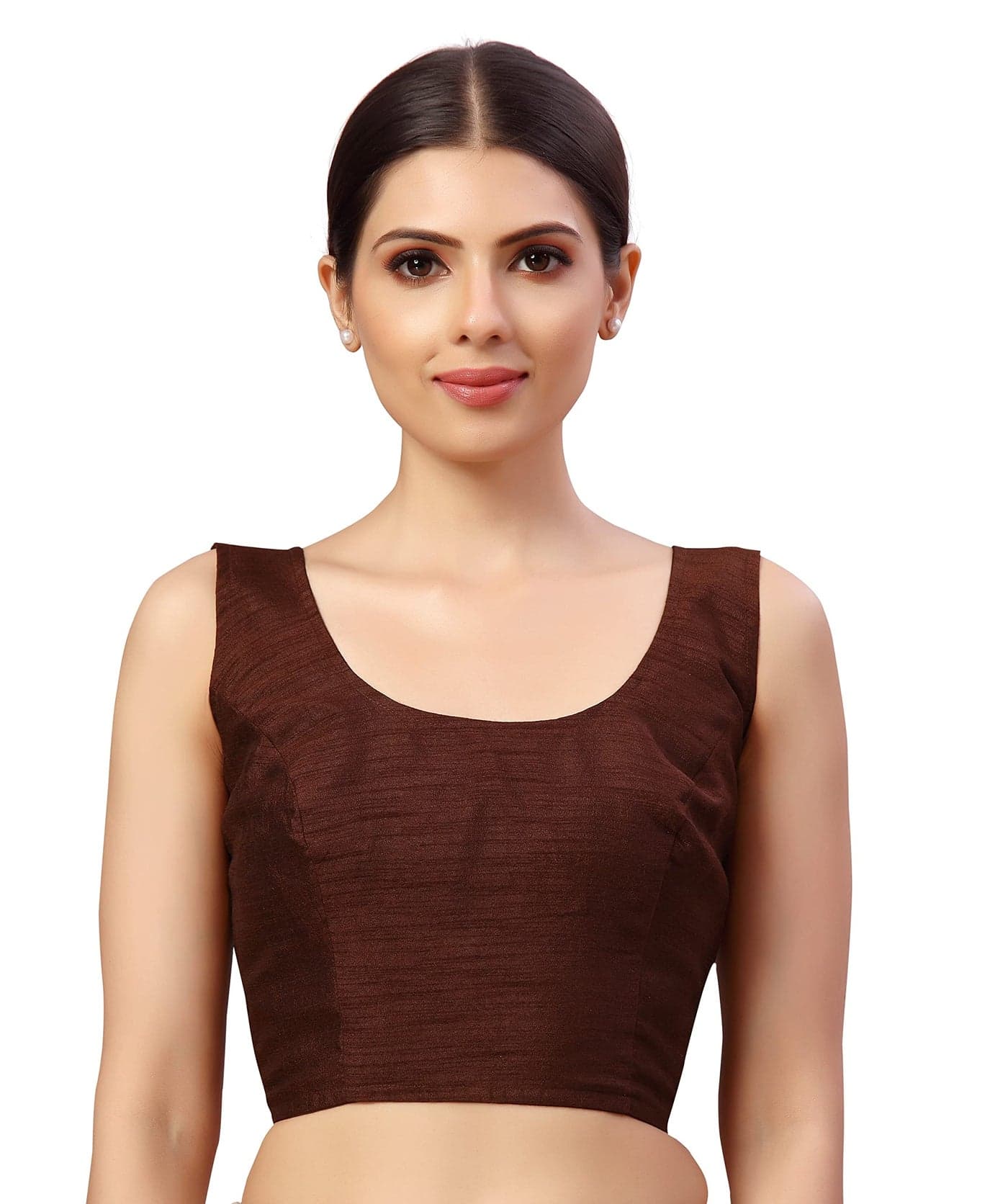 Studio Shringaar Women's Readymade Art Silk Sleeveless Saree Blouse (Brown, 40)