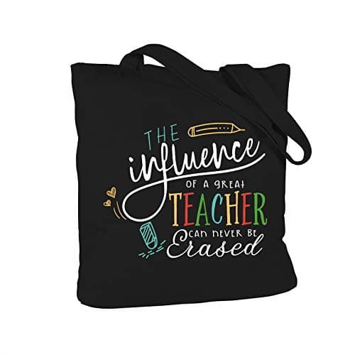 ELEGANTPARK Teacher Gifts for Women Teacher Bag for Appreciation Week Valentines Day Birthday Graduation Christmas Thank You Black Cotton Canvas Tote Shoulder Bag with Interior Pocket