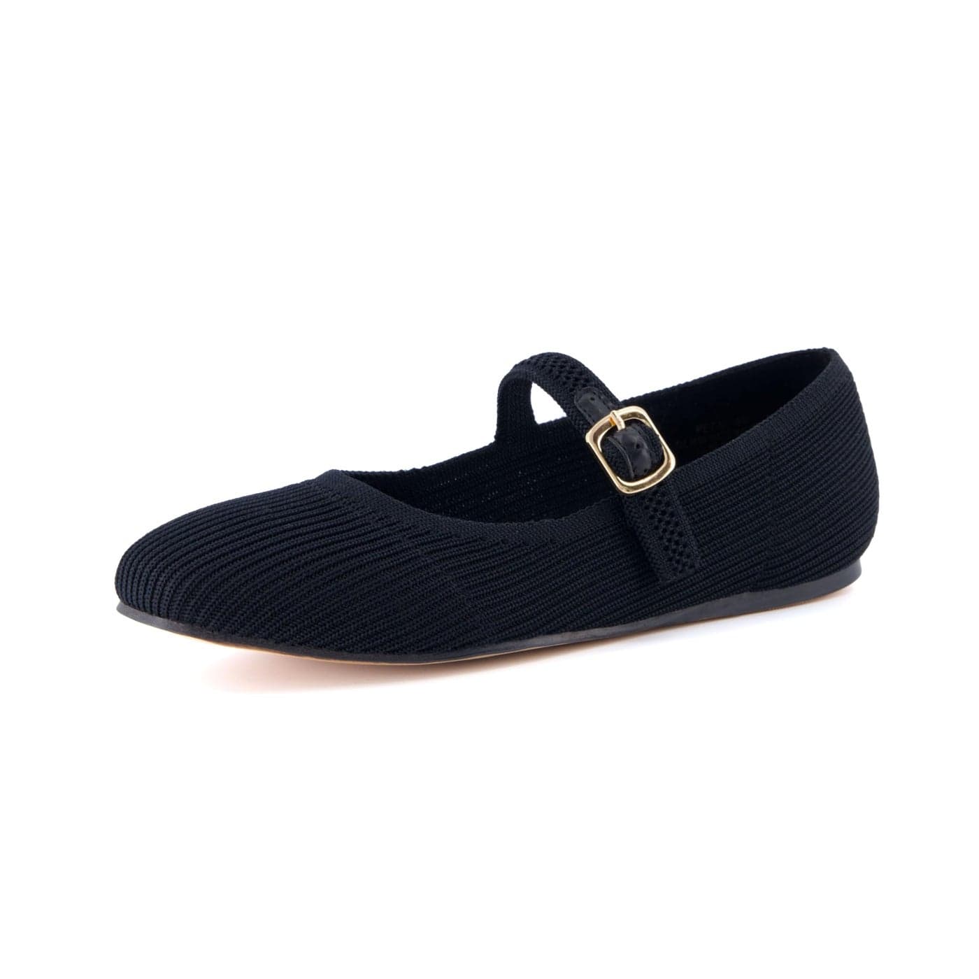 CUSHIONAIRE Womens Petal Mary Jane Knit Flat Stretchy Textured Fabric Adjustable Strap Memory Foam Available in Wide Widths Comfortable Lightweight Black 11