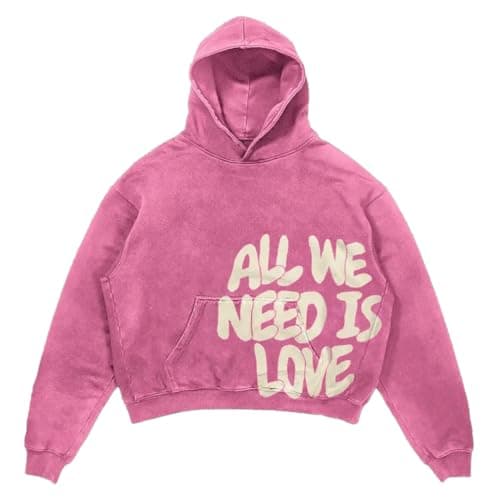 Dynict Unisex Y2K Colorful Sweatshirt Hip Hop Letter Print Oversize Hoodie Casual Baggy Harajuku Gothic Pullover Hoodie (Pink,Small)