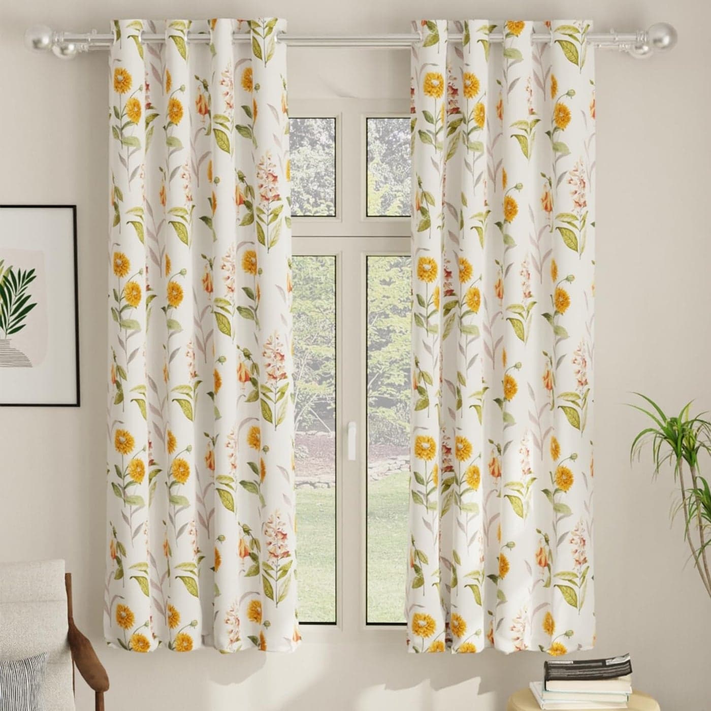 Urban Space Blackout Opaque Curtains 5 Ft Set Of 2 For WindowDigital Printed Curtains With Eyelets8085 Room Darkening Curtains For Living RoomTieback Included Cone Flower Yellow5 Ft Length