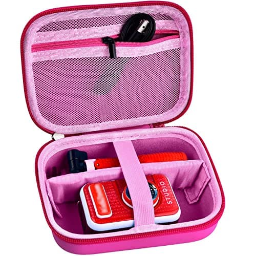 Kids Camera Case for VTech KidiZoom Creator Cam HD Video Camera for Makolle Selfie Camera for KODAK Printomatic Instant Print Cameras, Carrying Storage Bag Holds Tripod Accessories(Box Only)-Pink