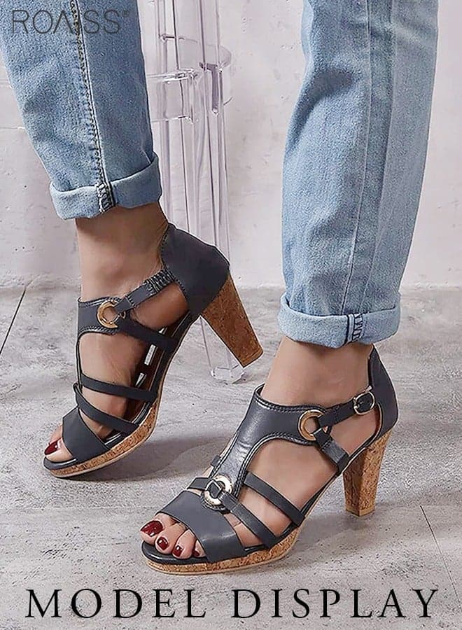 Women's Comfortable and Breathable Buckle High Heel Sandals Versatile and Trendy Non-slip and Wear-Resistant Open Toe Sandals Daily Vacation Saudi Hollow Sandals Black