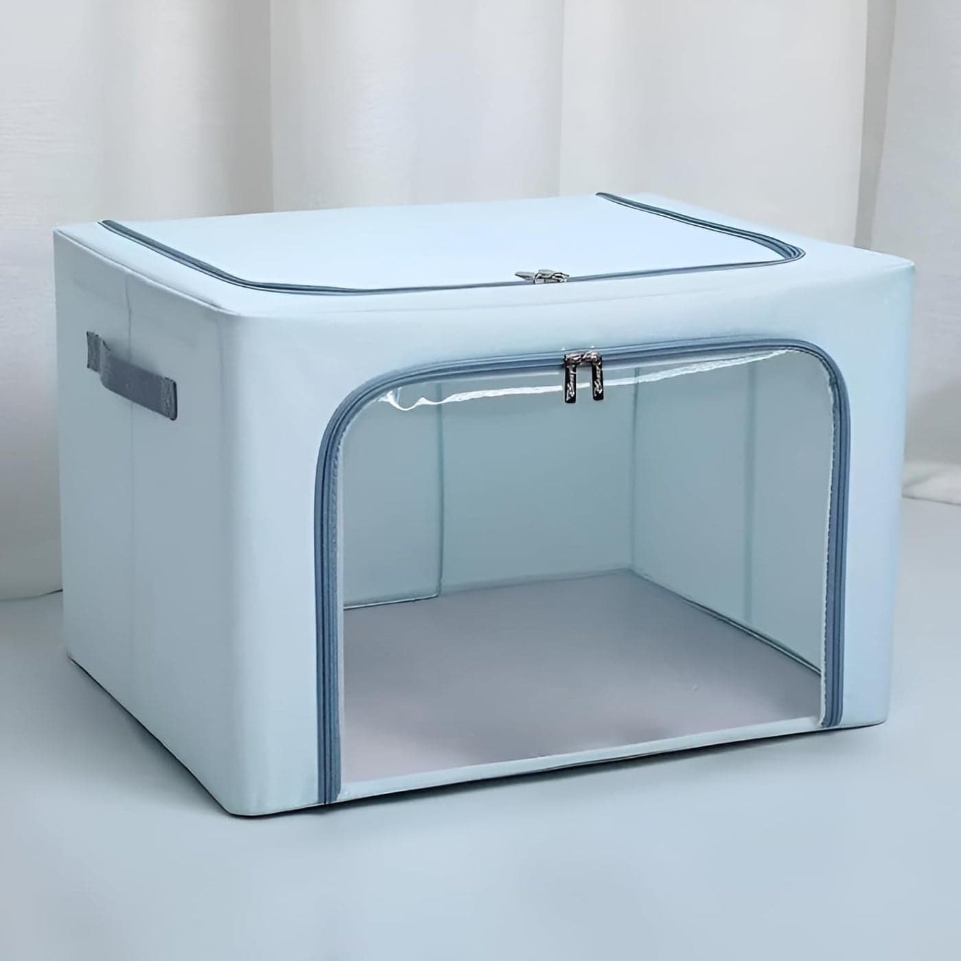 EARTHCONE Clothes Storage Bag Organizer Container Foldable Steel Frame Basket Clear Window Carry Handles Zipper for Closet Bed 66L Cartoon Print Kids Clothes Toys Quilt Storage Box 1Pcs