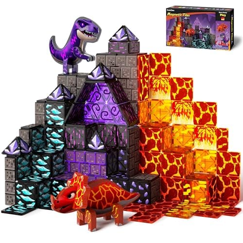 GobiDex Dinosaur Toys Magnetic Tiles Lava Cave Dinosaur World Set Magnetic Building Blocks for Kids 35 57 Girls Boys Toys Age 46 68 STEM Sensory Toddler Birthday Gifts for 3 Year Old Kids Toy
