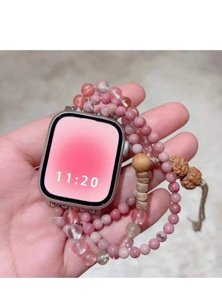 Cherry pink beaded elastic sports strap and Apple Watch series suitable for Apple strap 7/8/9E 41mm