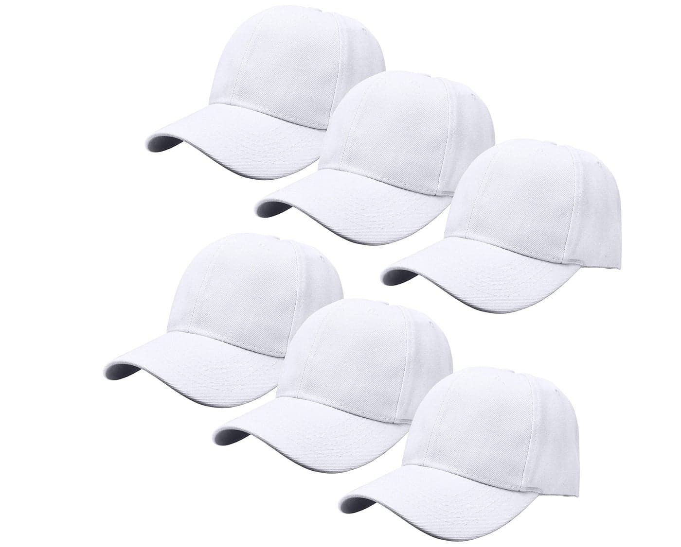 Gelante Plain Blank Baseball Caps Adjustable Back Strap Wholesale Lot 6 Pack - 001-White-6Pcs