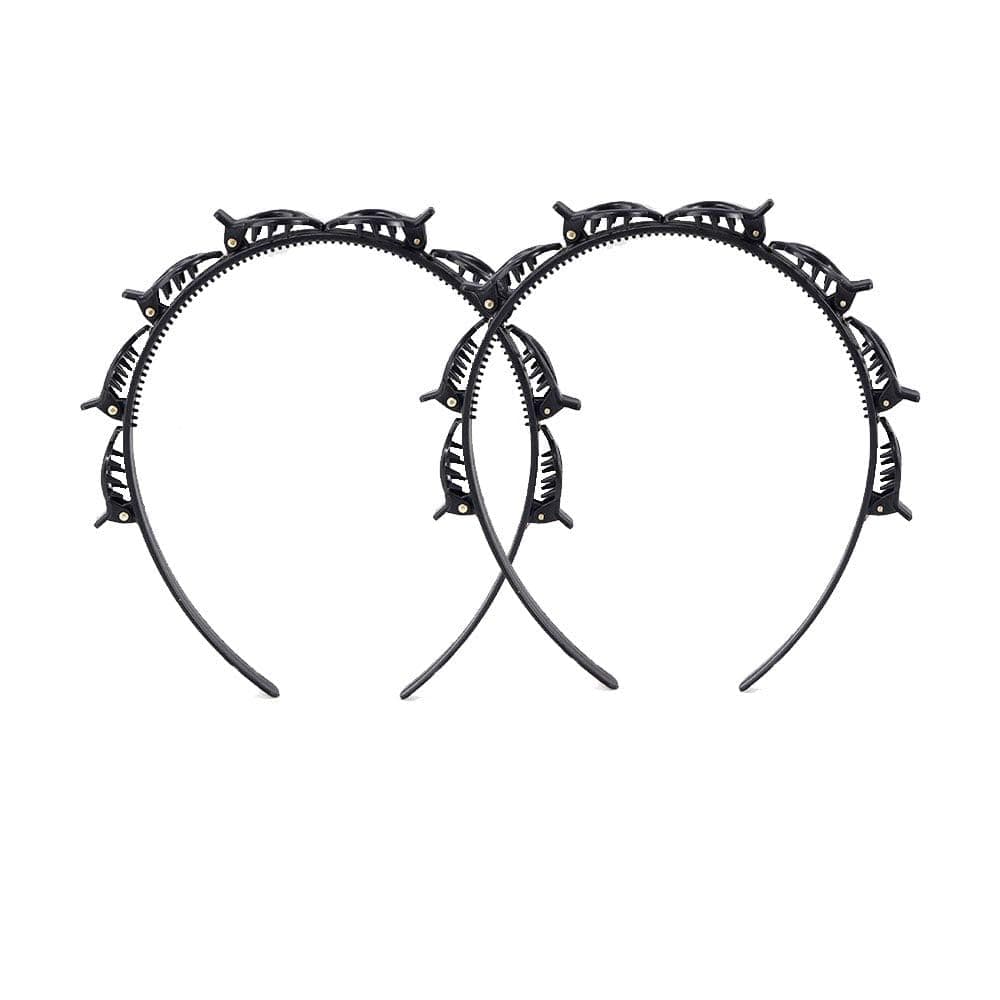 2Pcs Black Double Bangs Hairstyle Hairpin Headband With 8 Small Clips Women Double Layer Twist Plait Headband Hair ToolsTwist Clip Headbands with Toothed Hairs Bands Braid Tool Hair Accessories