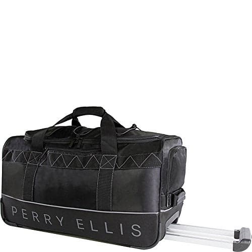 Perry Ellis Men's 24" Lightweight Rolling Duffel Bag-A324, Black/Grey, One Size