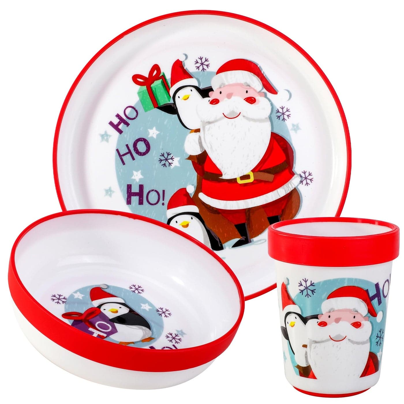 Christmas Xmas 3pcs Reusable Bicolor Premium Kids Dinner Tableware Set Plate Bowl Tumbler BPA Free