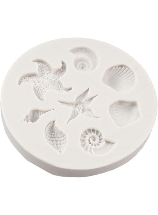 Silicone Fondant Mould ,Marine Theme Fondant Molds Seashell Conch Starfish Silicone Mold For Cake Decoration Cupcake Topper Candy Chocolate Sugar Craft Polymer Clay Gum Paste