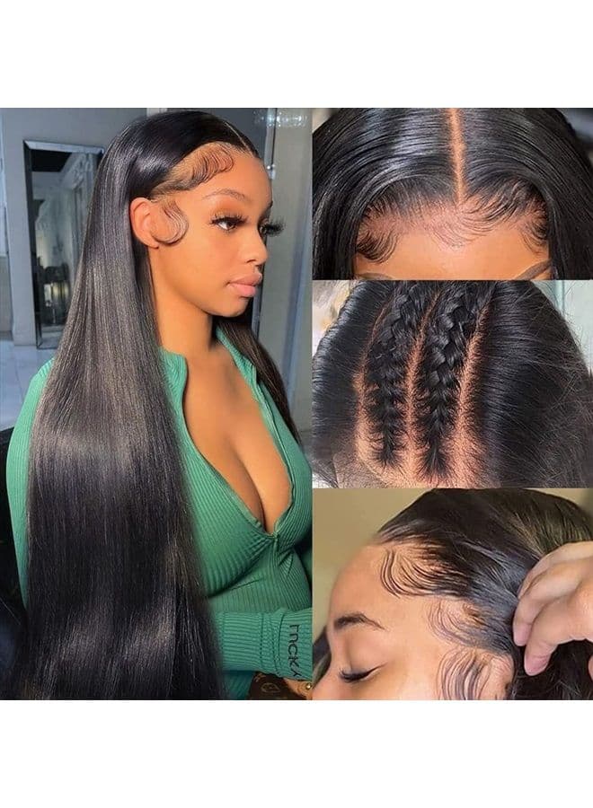 10A HD Lace Front Wigs Human Hair Pre Plucked Hairline with Baby Hair 180 Density 13x4 Brazilian Straight Human Hair Wigs for Black Women Natural Black Color (20inch)