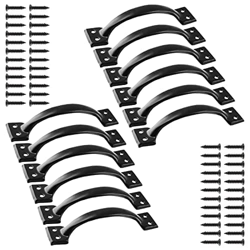 Jiozermi 12 Pcs 5" Rustic Gate Handle, Iron Hardware Handle Pull with Screw, Vintage Farmhouse Cabinet Handles, Retro Drawer Pulls for Outdoor, Garage & Drawer, Black