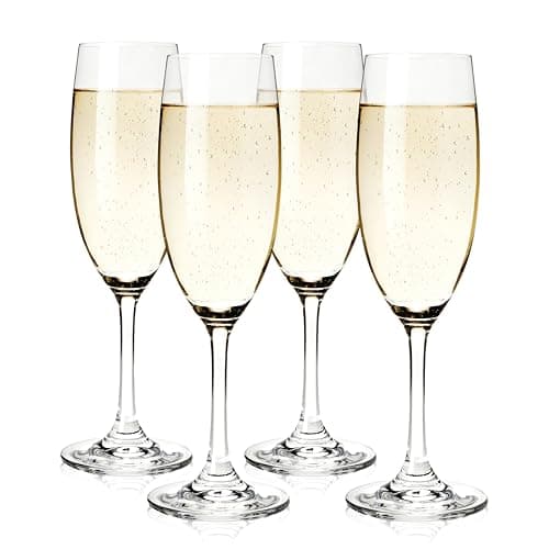 True Cuve Crystal Champagne Flutes Set of 4 Stemmed Champagne Glasses Sparkling Champagne Flutes Glass Mimosa Glasses Wine Champagne Glasses 7oz