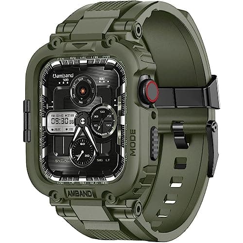 amBand Compatible with Apple Watch Series 9/8/7/6/5/4 & SE 3/2/1 41mm/40mm Band Case for Men, M1 Sport Rugged Case with Strap Military Protective Cover Bumper for iWatch 41/40 mm - Army Green