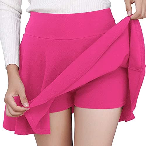 FRAULEIN Girl's/Women's Classic Stretchy All Time Trendy Flared Knee Length Skater Skirts Inbuilt with Inner Safety Shorts (in, Alpha, 3XL, Plus, Magenta)