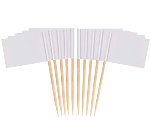 JAVD 100 Pcs (White) Blank Toothpick Flags, Cheese Markers White Flags Small Mini Stick Cupcake Toppers Blank Toothpick Flags