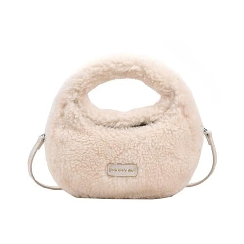 Extolove Furry Purse for Women Faux Fur Bag Cute Lambswool Fuzzy Crossbody Bags Top-Handle Fluffy Handbag (A White)