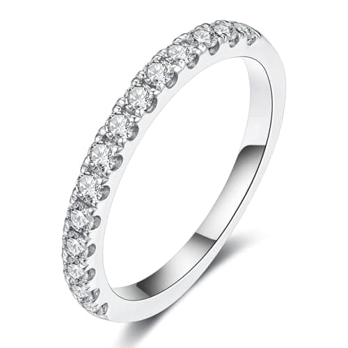 IMOLOVE Lab Grown Diamond Wedding Bands for Women, 0.42 Carat Eternity Rings in 18K White Gold Plated Sterling Silver Size 4