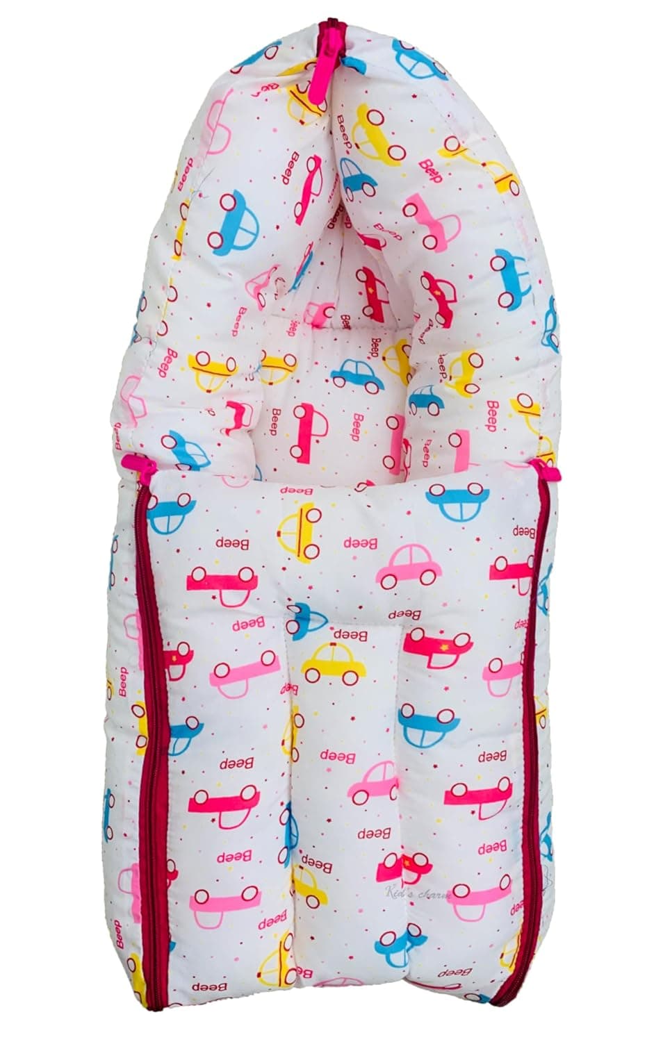 Kids Charm Car Mega 3 in 1 Babys Cotton Bed Cum Carry Bed Printed Baby Sleeping BagBaby BedInfant Portable for Unisex Easily Portable Light Weight Carry for New Born 48 Months Old Pink