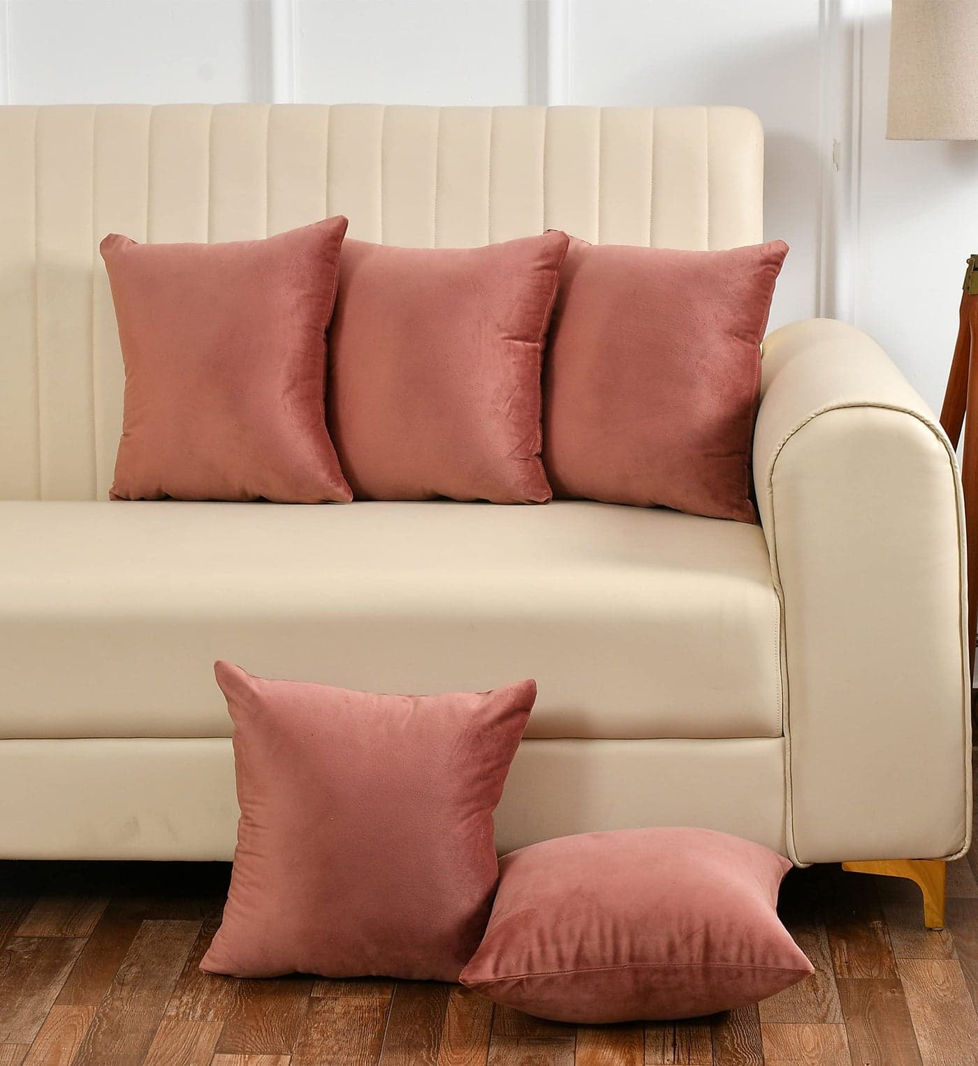 Yellow Weaves Soft Velvet Fabric Cushion Cover 16 X 16 Inches, Set of 5, (Rose Gold), 250 TC