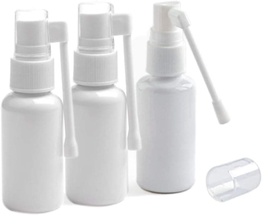 UPSTORE 3PCS 1oz(30ml) Plastic Nasal Spray Bottle With 360 Degree Rotation Refillable Empty Throat Sprayer Pump Cleaning Container Travel Sized Sub Cosmetic Bottle (White)