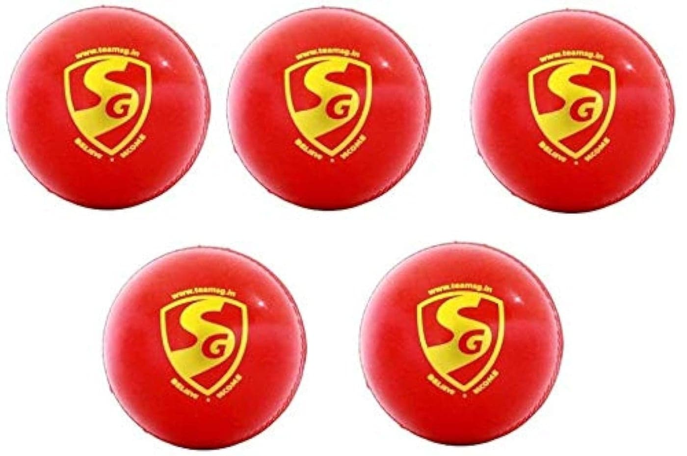 SG 'Everlast' Synthetic Cricket Leather Ball - Pack of 5, Red