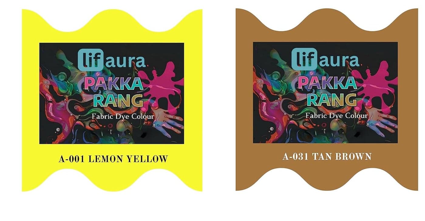 Prokart Lifaura Pakka Rang Fabric Permanent Dye Color Kit Pack of 6 Sachets 5g Each 30g Pack with 30g DyfixerShadeA001 Lemon Yellow01 Camel Brown31 Each Color 3 sachets