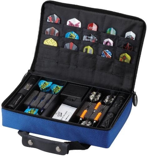 Casemaster by GLD Products Classic Nylon Dart Carrying Case for Steel and Soft Tip Darts, Holds 12 Darts Numerous Other Accessories via Generous Storage Pockets, Tubes and Boxes, Blue, 1