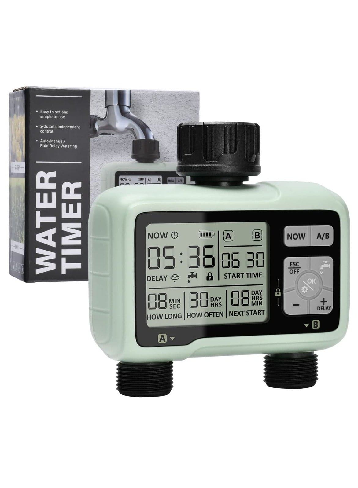 Sprinkler Timer, Water Sprinkler Timer with 2 Outlets, Garden Automatic Watering System/Sprinklers for Lawns Programmable Hose Timer Irrigation System with Child Lock Mode