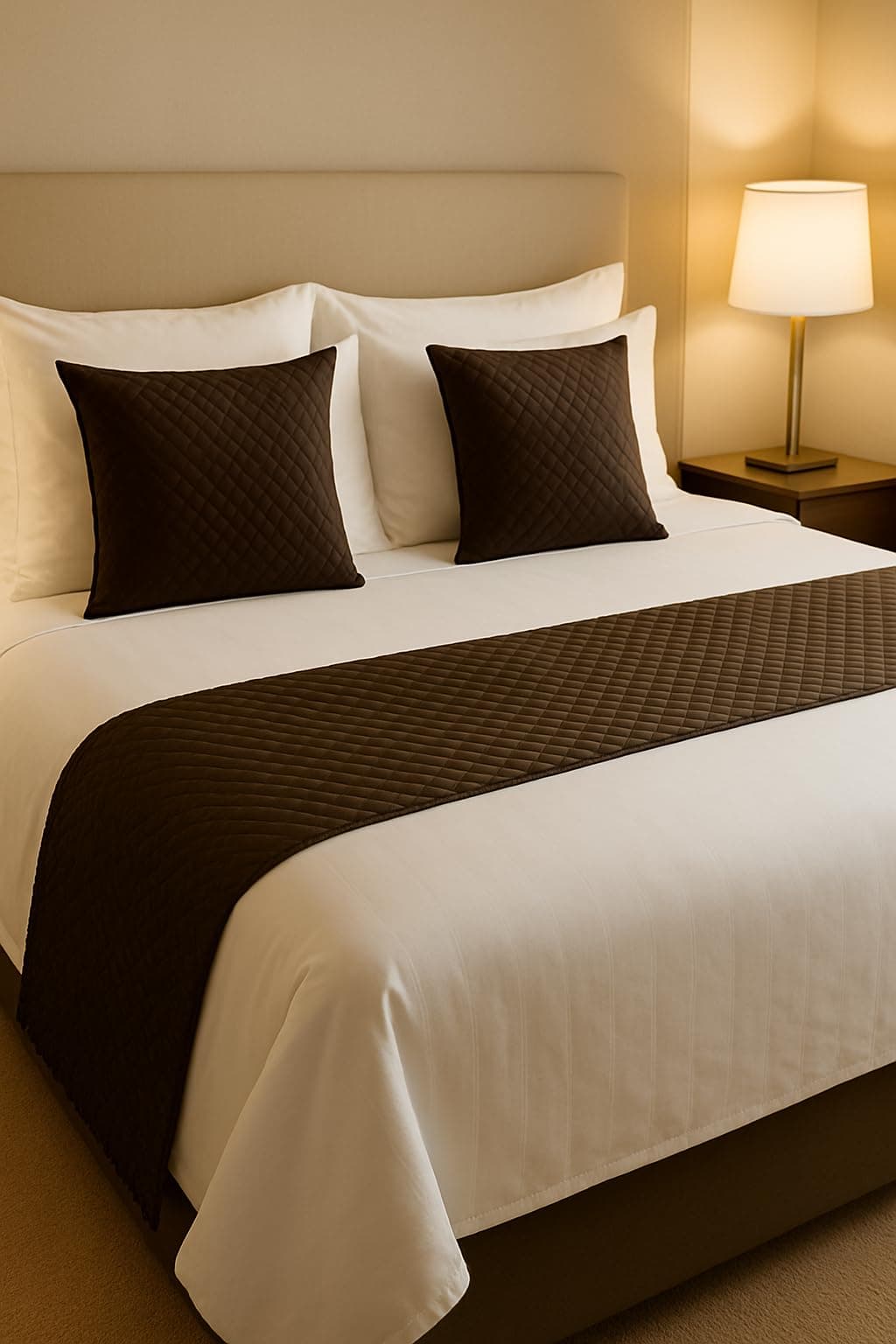 KINGLY 3 Piece Velvet Bed Runner Set – Luxury Quilted Hotel Style Bedding Décor for King Size Bed | Brown | 16x96 Inch Bed Runner with 2 Cushion Covers 16x16 Inch