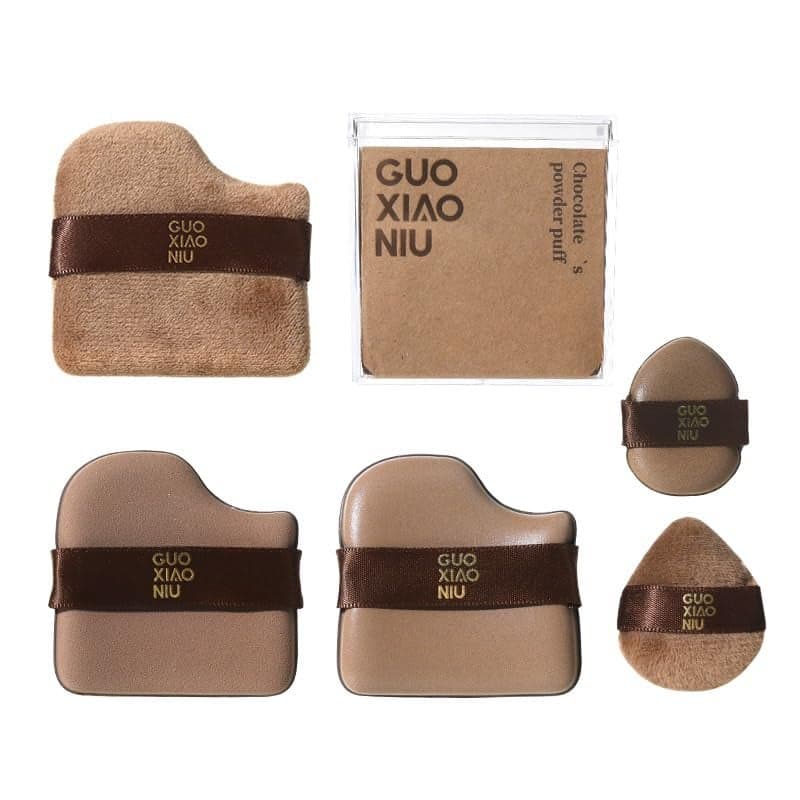1 Box of 6 PCs Guoxiaoniu Chocolate Color Quick Makeup Foundation Puff Set Foundation Sponge Puff Cushion Puff Mini Powder Puff Collection
