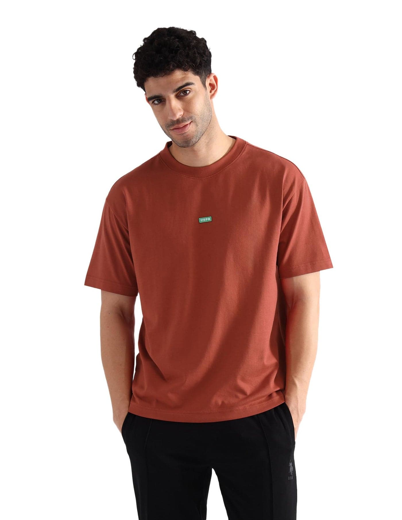 U.S. Polo ASSN. Men's Cotton Oversized Fit T-Shirt (OEE04-PL_Rust Brown