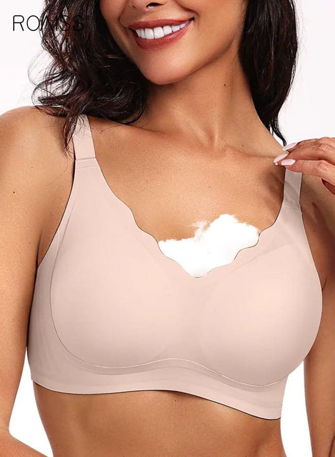 Seamless Bra Women's Without Underwire V-Neck Zero Feel Bralette Soft Push up Padded Non-wired Bustier Comfortable T-Shirt Bra Soft Sleep Bra
