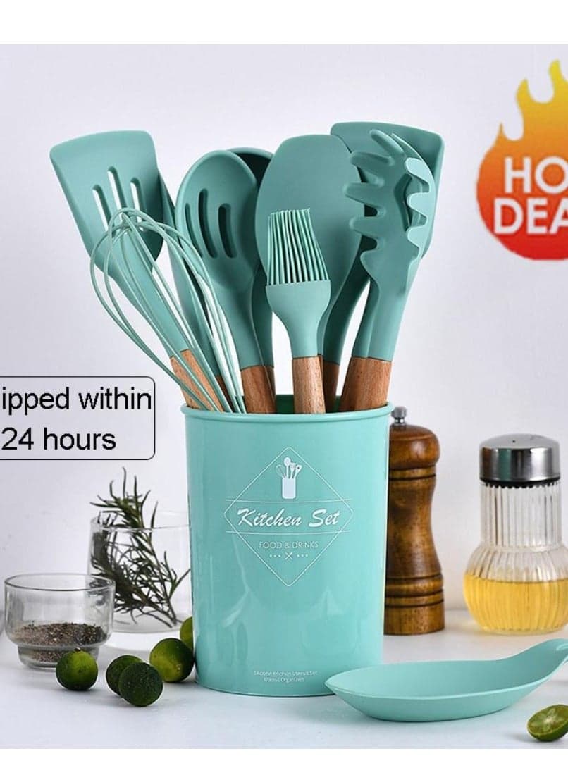 12pcs Silicone Kitchen Accessories Kitchen Utensil Set With Holder Cocina Kitchen Cooking Spoon Set