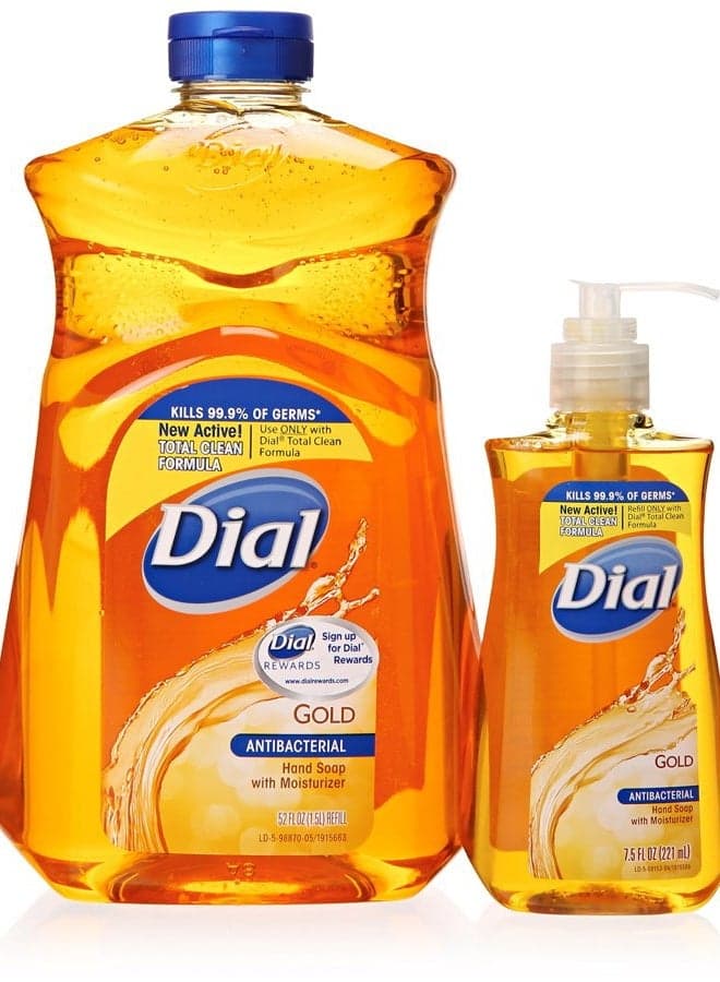 Gold Antibacterial Liquid Soap with Moisturizer, 7.5 Oz Pump Bottle + 52 Oz Refill